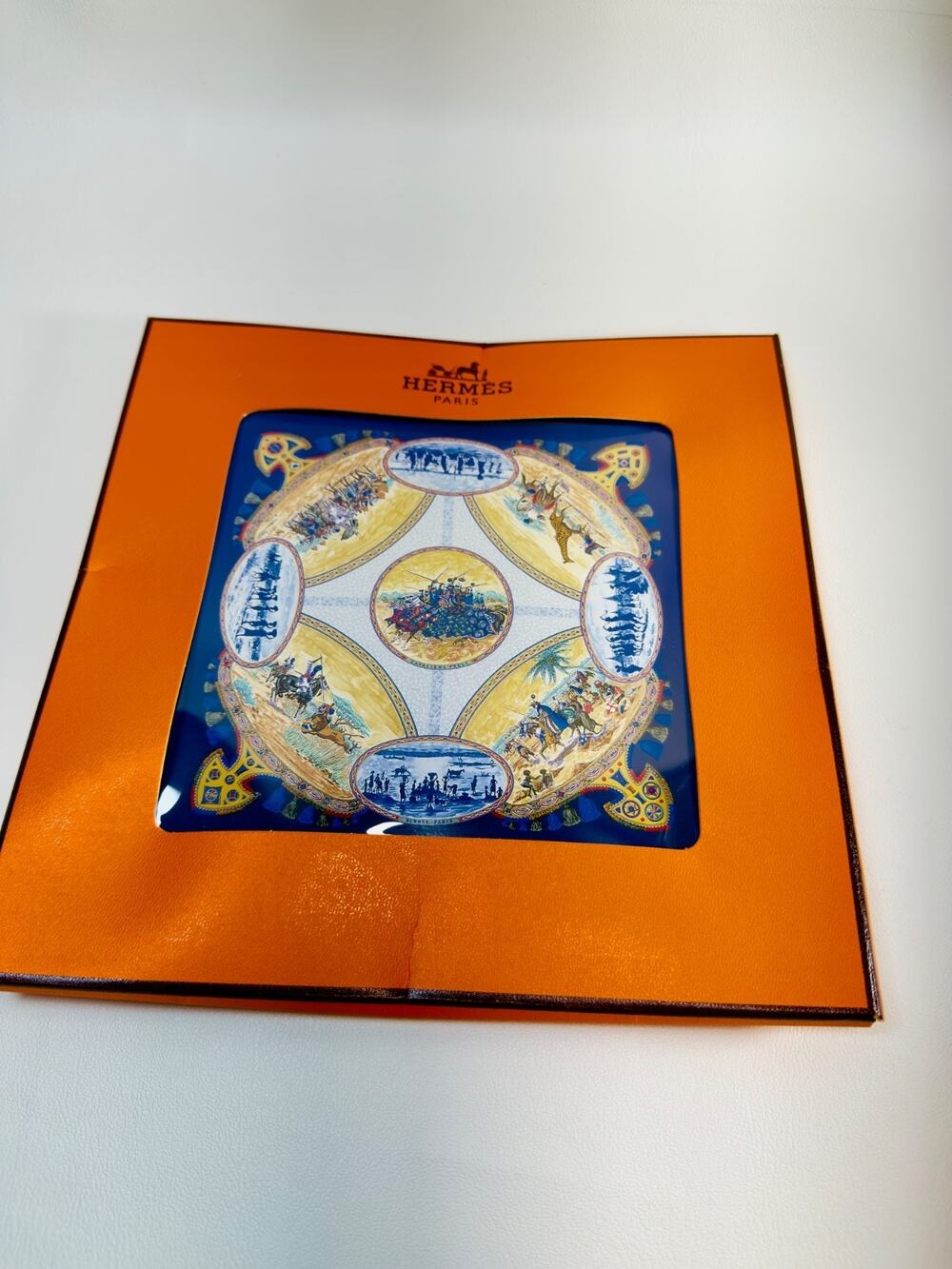 NWT Vintage Hermes Carre 90 Silk Scarf Cavaliers Peuls Blue Box Tag Brand New